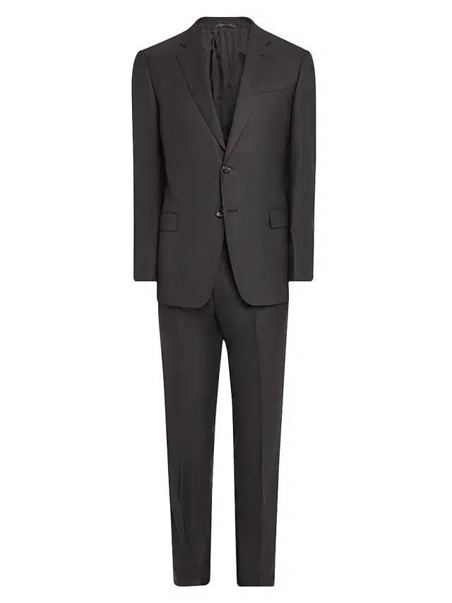 Men's Basic Wool Single-Breasted Suit - Black