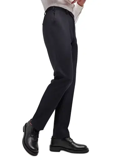 Emporio Armani Men's Straight-Leg Wool Trousers - Solid Dark - Size 44 | Thumbnail 4