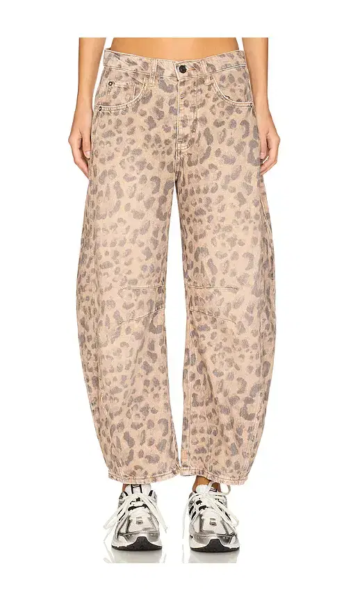 Free People x We The Free Good Luck Printed Mid Rise Barrel In Brown
