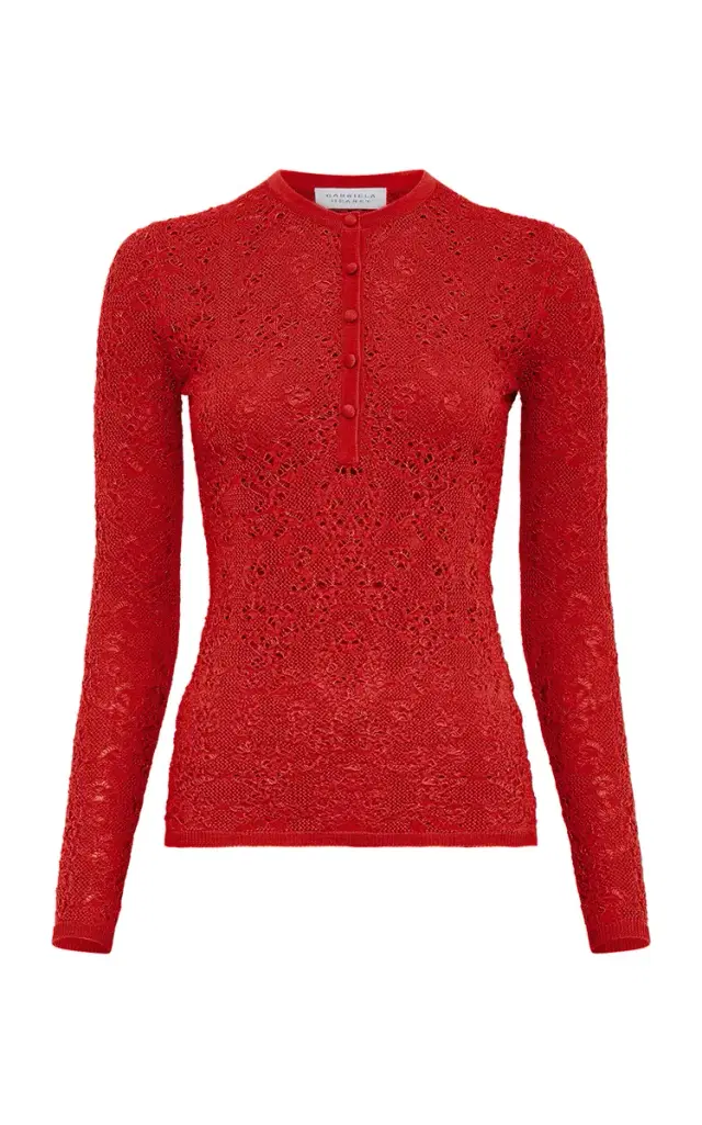 Gabriela Hearst Gaviran Wool-Lace Henley Top