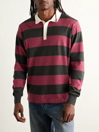 Drake's Striped Merino Wool Polo Shirt - Men | Thumbnail 3