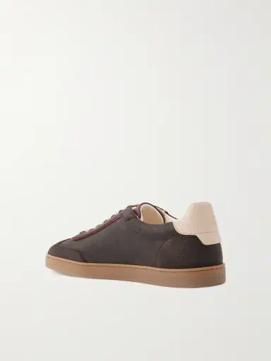 Brunello Cucinelli Coda di Rondine Leather-Trimmed Waxed-Suede Sneakers - Men | Thumbnail 4