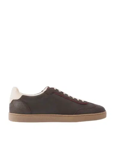 Brunello Cucinelli Coda di Rondine Leather-Trimmed Waxed-Suede Sneakers - Men | Thumbnail 1