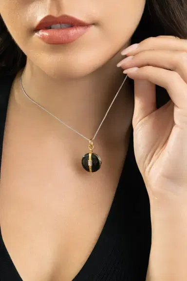 MONICA RICH KOSANN White Sapphire Black Round Locket Necklace | Thumbnail 3 MONICA RICH KOSANN White Sapphire Black Round Locket Necklace | Thumbnail 3
