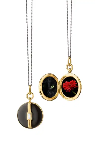MONICA RICH KOSANN White Sapphire Black Round Locket Necklace | Thumbnail 1 MONICA RICH KOSANN White Sapphire Black Round Locket Necklace | Thumbnail 1