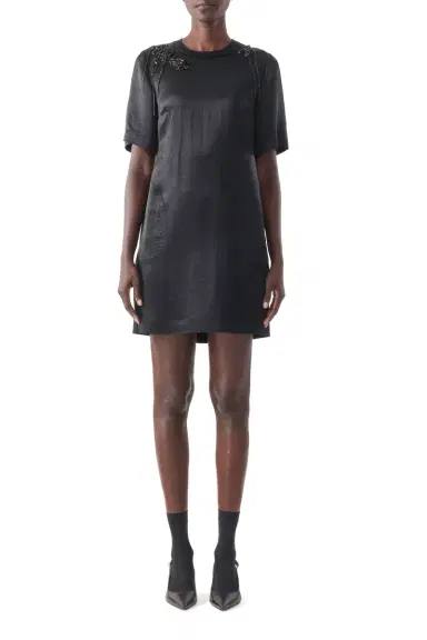 Jason Wu Collection SHORT SLEEVE DRESS WITH EMBROIDERY APPLIQUES | Thumbnail 2 Jason Wu Collection SHORT SLEEVE DRESS WITH EMBROIDERY APPLIQUES | Thumbnail 2
