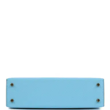 HERMÈS Hermes Special Order (HSS) Kelly Sellier 20 Bleu Celeste and Biscuit Epsom Permabrass Hardware | Thumbnail 6
