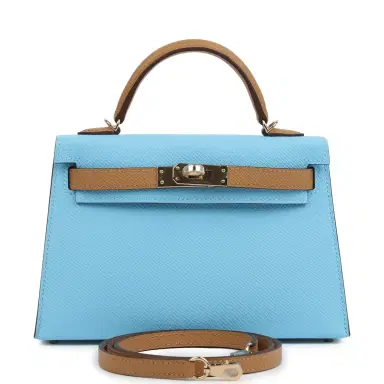 HERMÈS Hermes Special Order (HSS) Kelly Sellier 20 Bleu Celeste and Biscuit Epsom Permabrass Hardware | Thumbnail 1