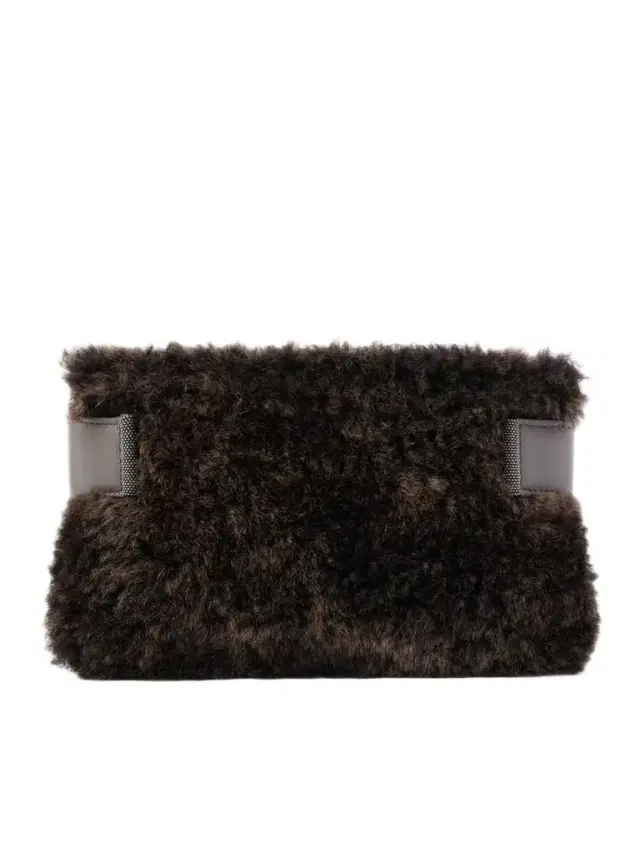 Bead-embellished Leather-trimmed Shearling Clutch