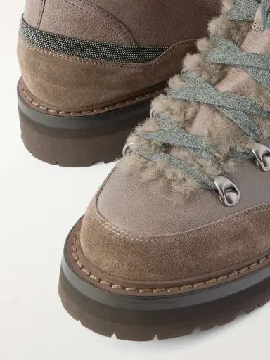 Brunello Cucinelli Bead-embellished Shearling-trimmed Leather Ankle Boots | Thumbnail 4 Brunello Cucinelli Bead-embellished Shearling-trimmed Leather Ankle Boots | Thumbnail 4