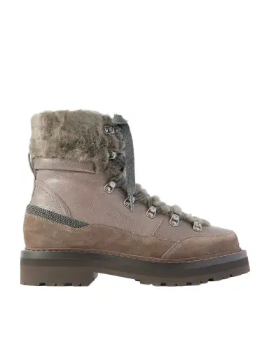 Brunello Cucinelli Bead-embellished Shearling-trimmed Leather Ankle Boots | Thumbnail 1 Brunello Cucinelli Bead-embellished Shearling-trimmed Leather Ankle Boots | Thumbnail 1