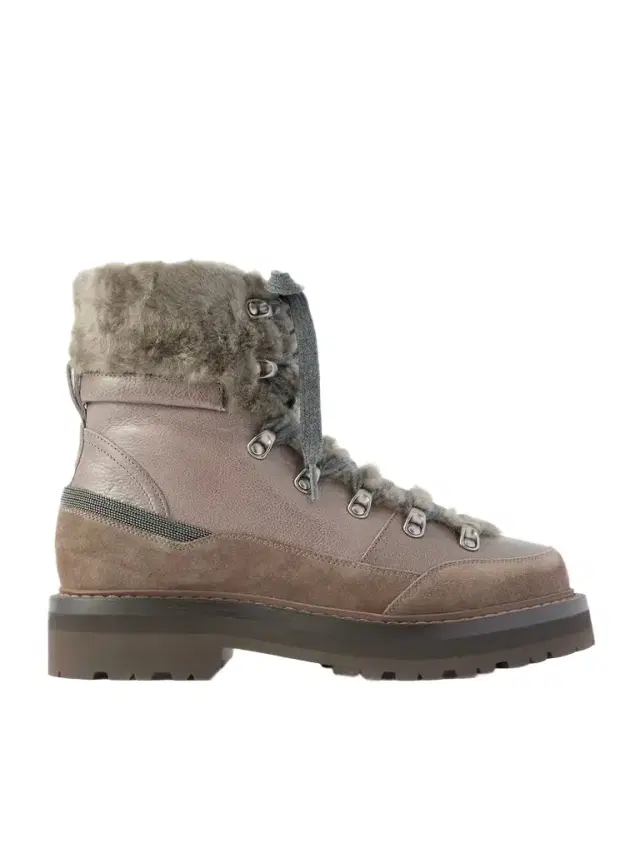 Bead-embellished Shearling-trimmed Leather Ankle Boots