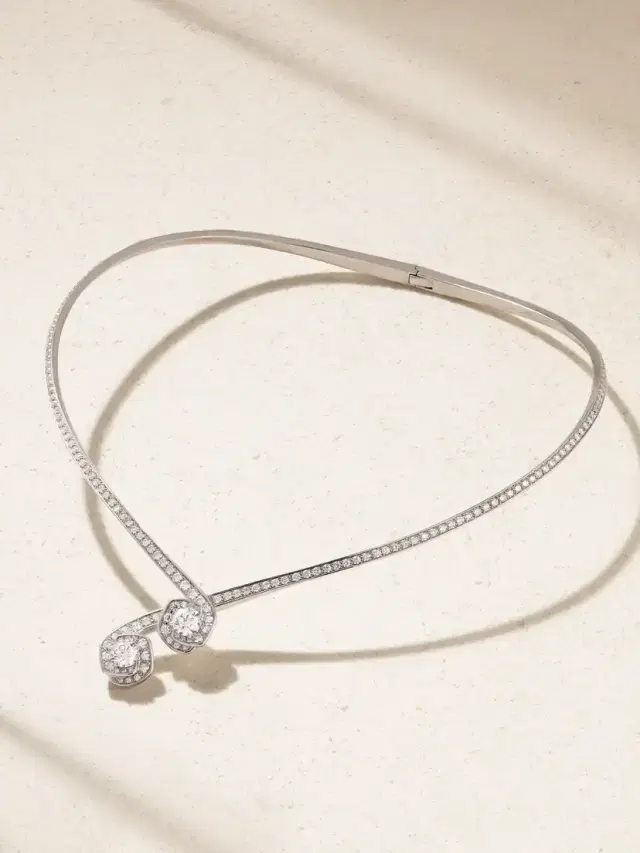 David Morris Frozen Kiss Torque 18-karat White Gold Diamond Necklace