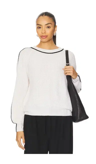 Autumn Cashmere Shaker Crew Sweater With Contrast Piping | Thumbnail 1 Autumn Cashmere Shaker Crew Sweater With Contrast Piping | Thumbnail 1
