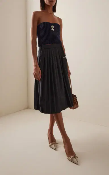 Prada Pearl-Embellished Knit Wool-Cashmere Bustier Top | Thumbnail 2 Prada Pearl-Embellished Knit Wool-Cashmere Bustier Top | Thumbnail 2