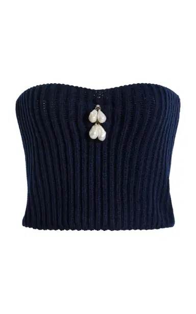 Prada Pearl-Embellished Knit Wool-Cashmere Bustier Top | Thumbnail 1 Prada Pearl-Embellished Knit Wool-Cashmere Bustier Top | Thumbnail 1