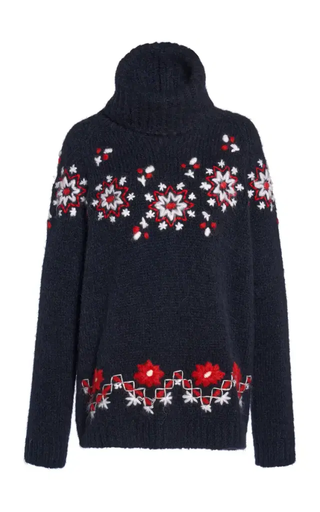 Embroidered Alpaca-Wool Turtleneck Sweater