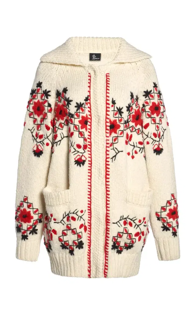 Embroidered Nylon-Wool Cardigan