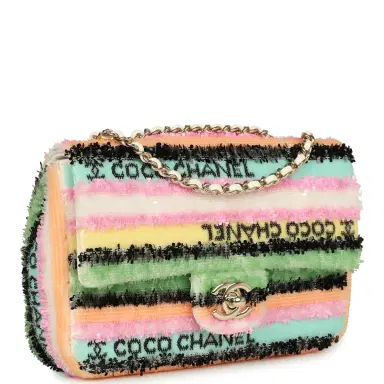 Chanel Chanel Mini Striped Coco Flap Bag Multicolor White Sequins Light Gold Hardware | Thumbnail 2