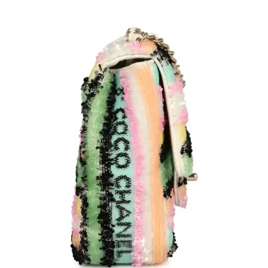 Chanel Chanel Mini Striped Coco Flap Bag Multicolor White Sequins Light Gold Hardware | Thumbnail 3