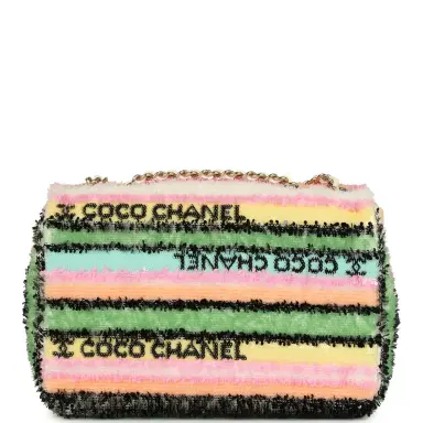 Chanel Chanel Mini Striped Coco Flap Bag Multicolor White Sequins Light Gold Hardware | Thumbnail 4