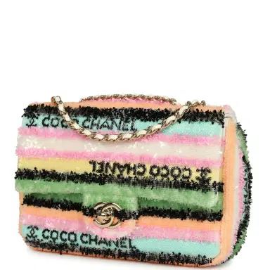 Chanel Chanel Mini Striped Coco Flap Bag Multicolor White Sequins Light Gold Hardware | Thumbnail 5