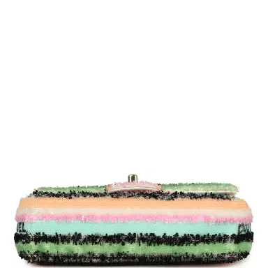 Chanel Chanel Mini Striped Coco Flap Bag Multicolor White Sequins Light Gold Hardware | Thumbnail 6