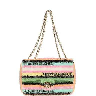 Chanel Chanel Mini Striped Coco Flap Bag Multicolor White Sequins Light Gold Hardware | Thumbnail 7