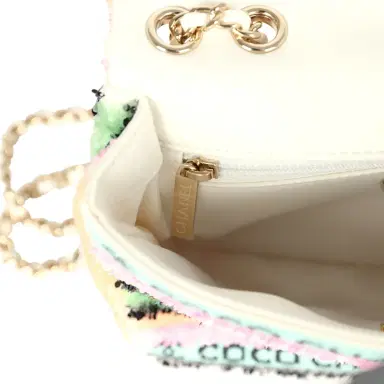 Chanel Chanel Mini Striped Coco Flap Bag Multicolor White Sequins Light Gold Hardware | Thumbnail 10