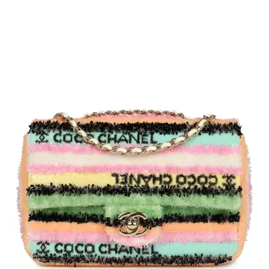 Chanel Chanel Mini Striped Coco Flap Bag Multicolor White Sequins Light Gold Hardware | Thumbnail 1