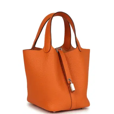HERMÈS Hermes Picotin Lock 18 Orange Clemence Palladium Hardware | Thumbnail 2 HERMÈS Hermes Picotin Lock 18 Orange Clemence Palladium Hardware | Thumbnail 2