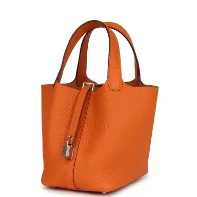 HERMÈS Hermes Picotin Lock 18 Orange Clemence Palladium Hardware | Thumbnail 3 HERMÈS Hermes Picotin Lock 18 Orange Clemence Palladium Hardware | Thumbnail 3