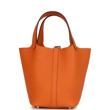 HERMÈS Hermes Picotin Lock 18 Orange Clemence Palladium Hardware | Thumbnail 5 HERMÈS Hermes Picotin Lock 18 Orange Clemence Palladium Hardware | Thumbnail 5