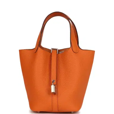HERMÈS Hermes Picotin Lock 18 Orange Clemence Palladium Hardware | Thumbnail 1 HERMÈS Hermes Picotin Lock 18 Orange Clemence Palladium Hardware | Thumbnail 1