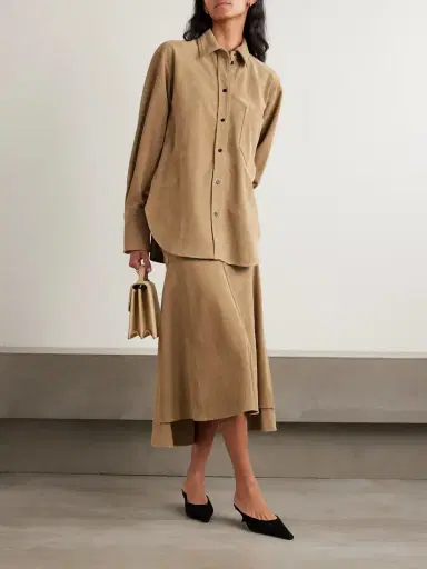 Victoria Beckham Paneled Suede Midi Skirt | Thumbnail 2
