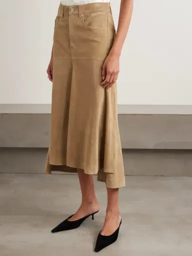 Victoria Beckham Paneled Suede Midi Skirt | Thumbnail 3