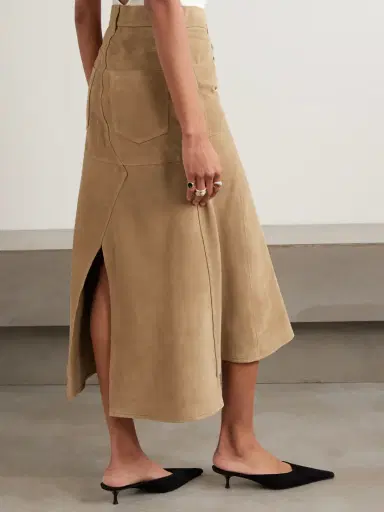 Victoria Beckham Paneled Suede Midi Skirt | Thumbnail 4