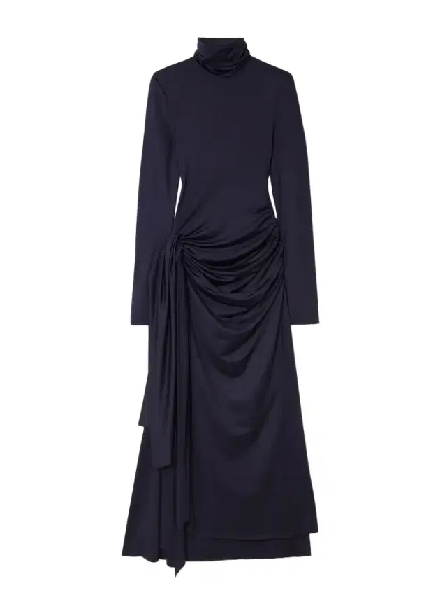 Gathered Draped Jersey Turtleneck Midi Dress