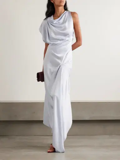 Victoria Beckham Asymmetric Draped Satin-crepe Midi Dress | Thumbnail 2 Victoria Beckham Asymmetric Draped Satin-crepe Midi Dress | Thumbnail 2