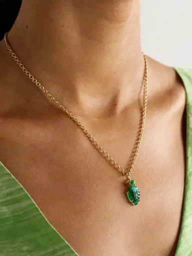 Irene Neuwirth Leaf 18-karat Gold Emerald Pendant | Thumbnail 2