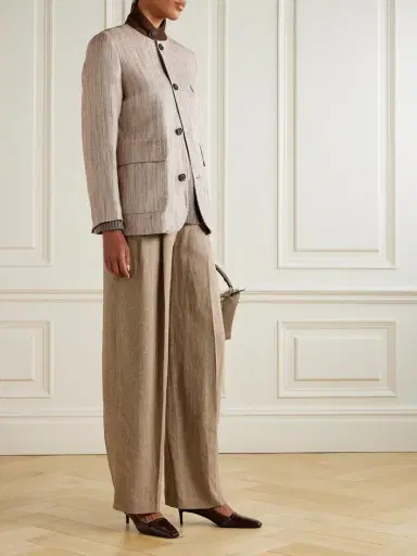 Loro Piana Suede-trimmed Silk And Linen-blend Jacket | Thumbnail 2 Loro Piana Suede-trimmed Silk And Linen-blend Jacket | Thumbnail 2