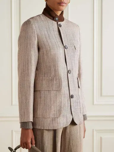 Loro Piana Suede-trimmed Silk And Linen-blend Jacket | Thumbnail 3 Loro Piana Suede-trimmed Silk And Linen-blend Jacket | Thumbnail 3