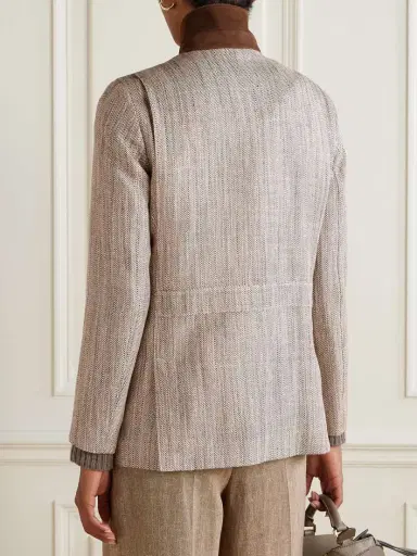 Loro Piana Suede-trimmed Silk And Linen-blend Jacket | Thumbnail 4 Loro Piana Suede-trimmed Silk And Linen-blend Jacket | Thumbnail 4