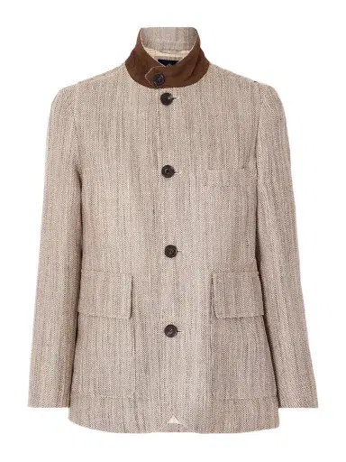 Loro Piana Suede-trimmed Silk And Linen-blend Jacket | Thumbnail 1 Loro Piana Suede-trimmed Silk And Linen-blend Jacket | Thumbnail 1