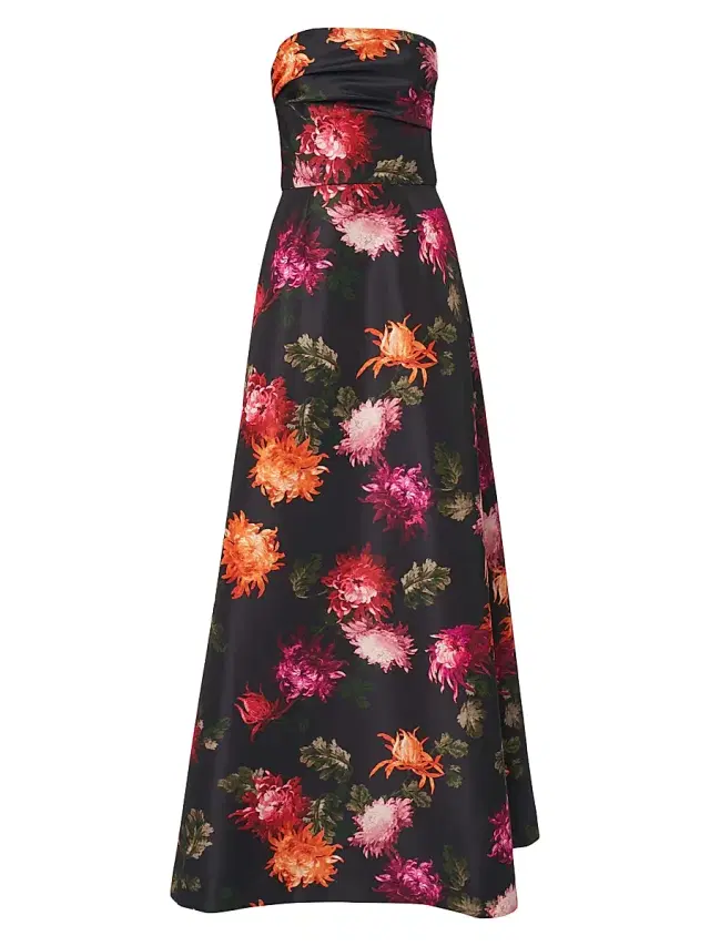 Carolina Herrera Women's Chrysanthemum-Print Strapless A-Line Gown - Black Multi