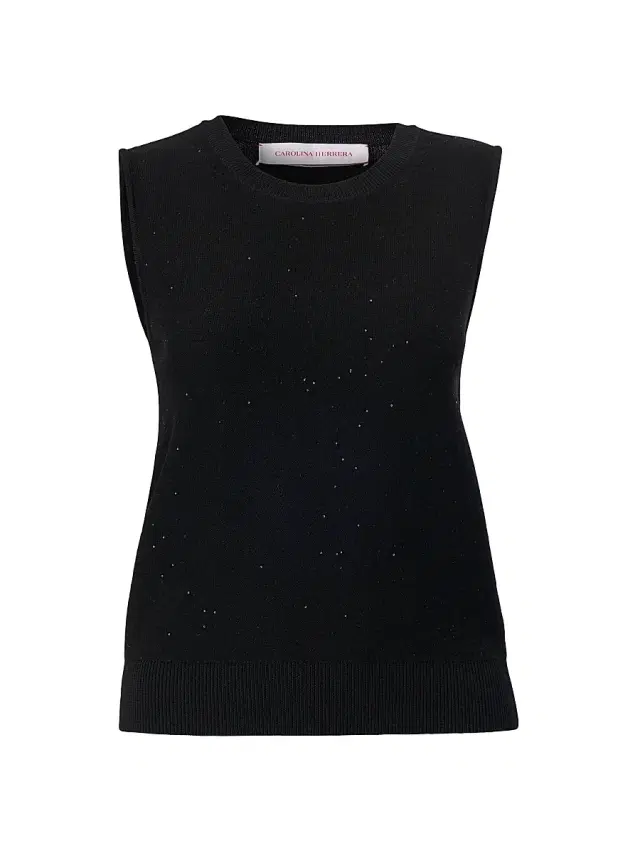 Carolina Herrera Women's Sequined Stretch-Wool Crewneck Tank - Black