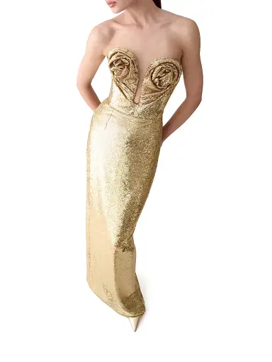 Carolina Herrera Women's Sequined Rosette U-Neck Column Gown | Thumbnail 4 Carolina Herrera Women's Sequined Rosette U-Neck Column Gown | Thumbnail 4