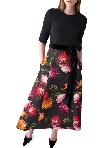 Carolina Herrera Women's Chrysanthemum-Print Bow-Detail Cocktail Dress | Thumbnail 4 Carolina Herrera Women's Chrysanthemum-Print Bow-Detail Cocktail Dress | Thumbnail 4