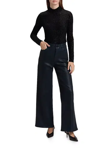 PAIGE Women's Anessa Coated High-Rise Wide-Leg Jeans - Navy Seascape Luxe Coating | Thumbnail 2