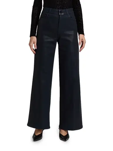 PAIGE Women's Anessa Coated High-Rise Wide-Leg Jeans - Navy Seascape Luxe Coating | Thumbnail 3